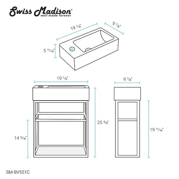 Swiss Madison Pierre 19.5" Single, Metal Frame, Open Shelf, Bathroom